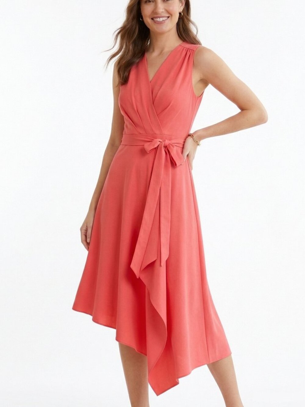 BCBGMAXAZRIA Sleeveless High‑Low Wrap Dress Geranium Size Small NWT